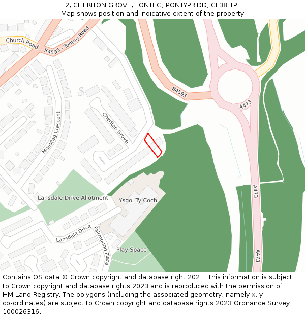 2, CHERITON GROVE, TONTEG, PONTYPRIDD, CF38 1PF: Location map and indicative extent of plot