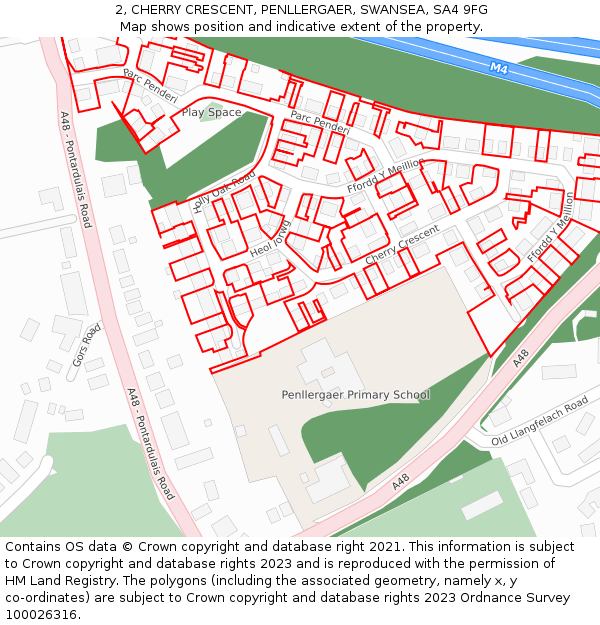 2, CHERRY CRESCENT, PENLLERGAER, SWANSEA, SA4 9FG: Location map and indicative extent of plot