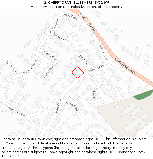 2, CHERRY DRIVE, ELLESMERE, SY12 9PF: Location map and indicative extent of plot