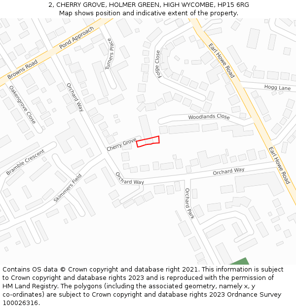 2, CHERRY GROVE, HOLMER GREEN, HIGH WYCOMBE, HP15 6RG: Location map and indicative extent of plot