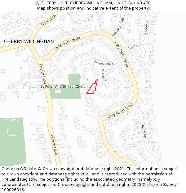 2, CHERRY HOLT, CHERRY WILLINGHAM, LINCOLN, LN3 4PR: Location map and indicative extent of plot