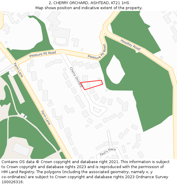 2, CHERRY ORCHARD, ASHTEAD, KT21 1HS: Location map and indicative extent of plot