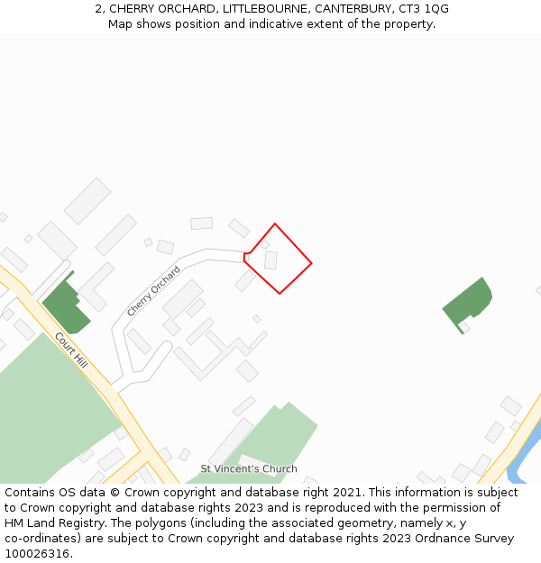 2, CHERRY ORCHARD, LITTLEBOURNE, CANTERBURY, CT3 1QG: Location map and indicative extent of plot