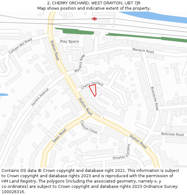 2, CHERRY ORCHARD, WEST DRAYTON, UB7 7JR: Location map and indicative extent of plot