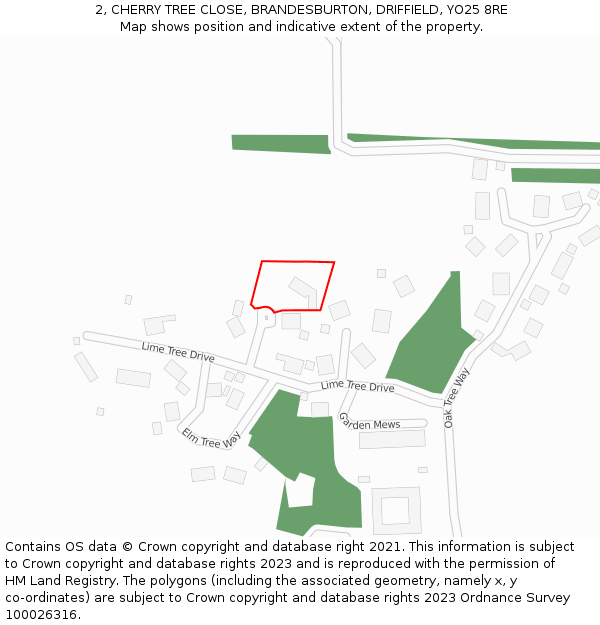 2, CHERRY TREE CLOSE, BRANDESBURTON, DRIFFIELD, YO25 8RE: Location map and indicative extent of plot