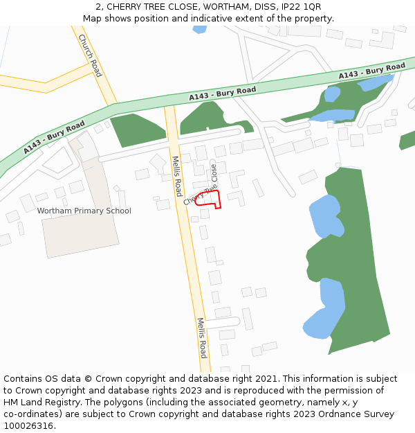2, CHERRY TREE CLOSE, WORTHAM, DISS, IP22 1QR: Location map and indicative extent of plot
