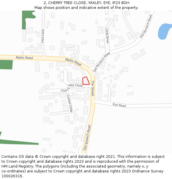 2, CHERRY TREE CLOSE, YAXLEY, EYE, IP23 8DH: Location map and indicative extent of plot