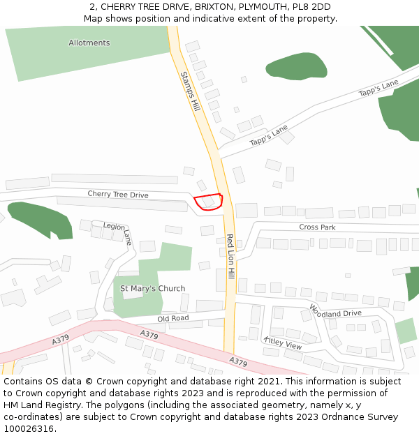 2, CHERRY TREE DRIVE, BRIXTON, PLYMOUTH, PL8 2DD: Location map and indicative extent of plot