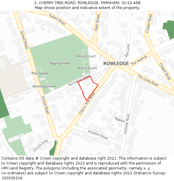 2, CHERRY TREE ROAD, ROWLEDGE, FARNHAM, GU10 4AB: Location map and indicative extent of plot