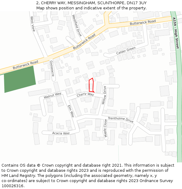 2, CHERRY WAY, MESSINGHAM, SCUNTHORPE, DN17 3UY: Location map and indicative extent of plot