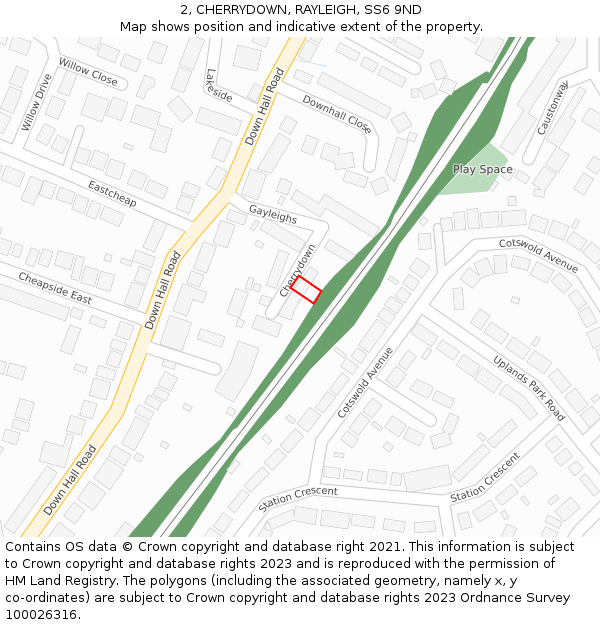 2, CHERRYDOWN, RAYLEIGH, SS6 9ND: Location map and indicative extent of plot