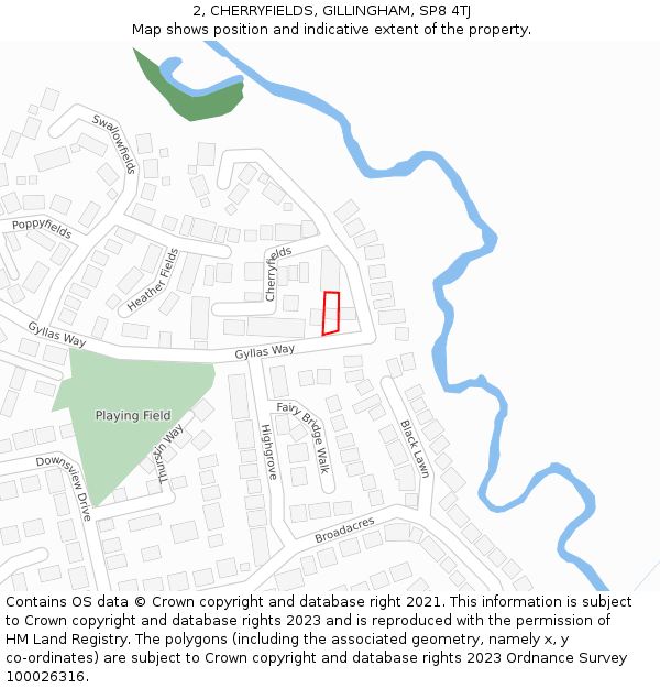 2, CHERRYFIELDS, GILLINGHAM, SP8 4TJ: Location map and indicative extent of plot