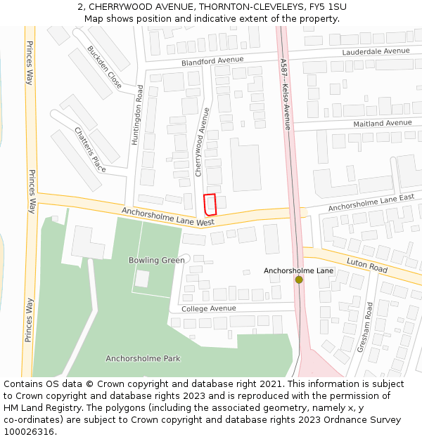 2, CHERRYWOOD AVENUE, THORNTON-CLEVELEYS, FY5 1SU: Location map and indicative extent of plot