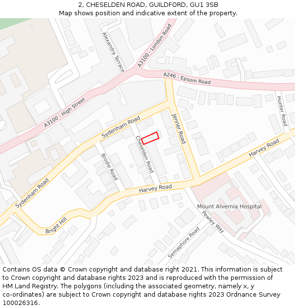 2, CHESELDEN ROAD, GUILDFORD, GU1 3SB: Location map and indicative extent of plot