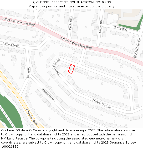 2, CHESSEL CRESCENT, SOUTHAMPTON, SO19 4BS: Location map and indicative extent of plot