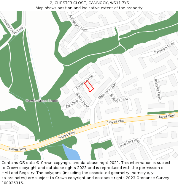 2, CHESTER CLOSE, CANNOCK, WS11 7YS: Location map and indicative extent of plot