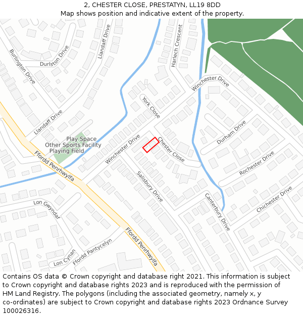 2, CHESTER CLOSE, PRESTATYN, LL19 8DD: Location map and indicative extent of plot