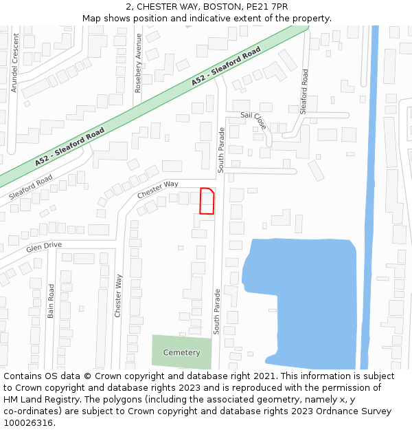 2, CHESTER WAY, BOSTON, PE21 7PR: Location map and indicative extent of plot