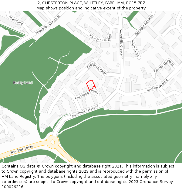 2, CHESTERTON PLACE, WHITELEY, FAREHAM, PO15 7EZ: Location map and indicative extent of plot