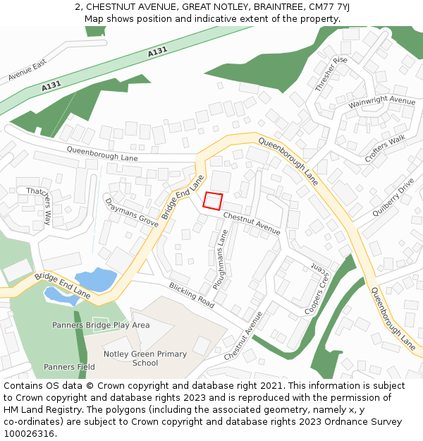 2, CHESTNUT AVENUE, GREAT NOTLEY, BRAINTREE, CM77 7YJ: Location map and indicative extent of plot