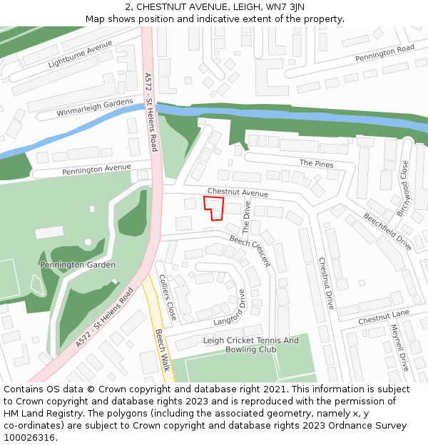 2, CHESTNUT AVENUE, LEIGH, WN7 3JN: Location map and indicative extent of plot