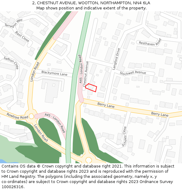 2, CHESTNUT AVENUE, WOOTTON, NORTHAMPTON, NN4 6LA: Location map and indicative extent of plot