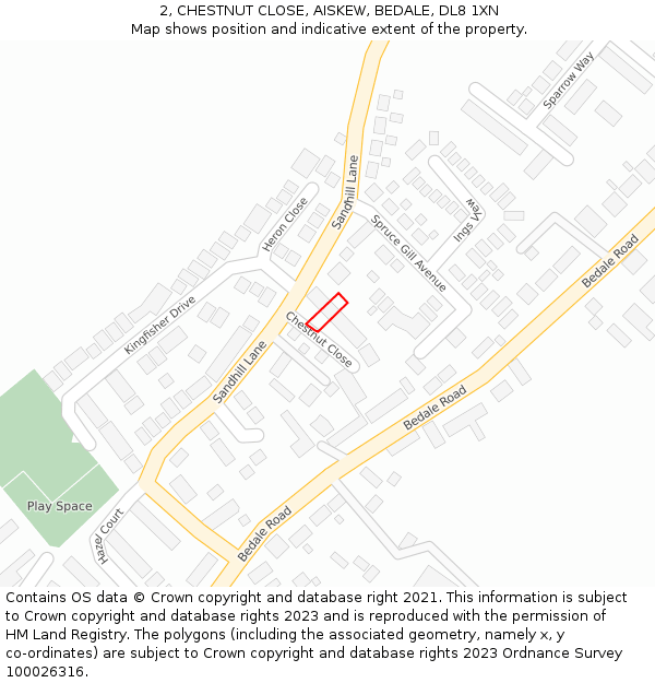 2, CHESTNUT CLOSE, AISKEW, BEDALE, DL8 1XN: Location map and indicative extent of plot