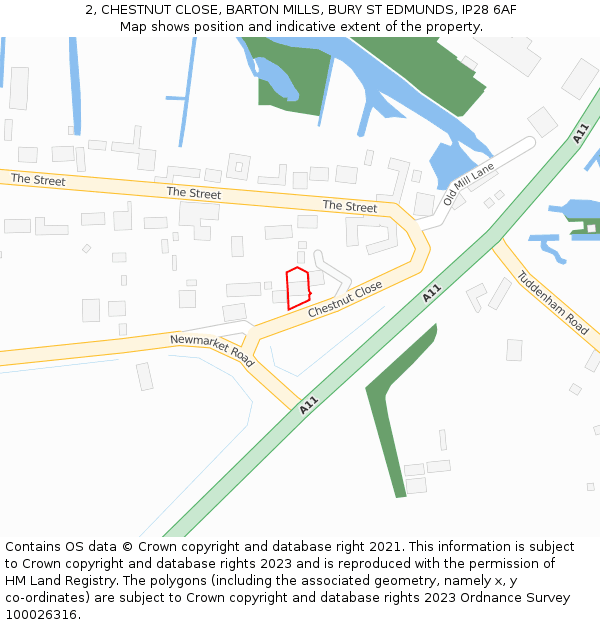 2, CHESTNUT CLOSE, BARTON MILLS, BURY ST EDMUNDS, IP28 6AF: Location map and indicative extent of plot