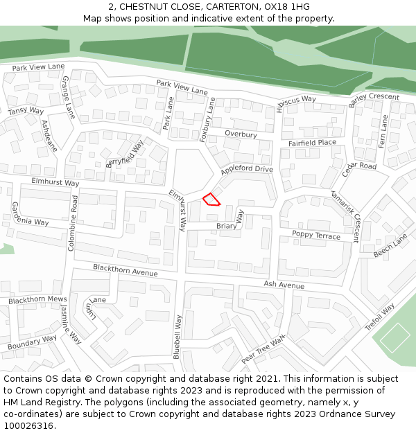 2, CHESTNUT CLOSE, CARTERTON, OX18 1HG: Location map and indicative extent of plot