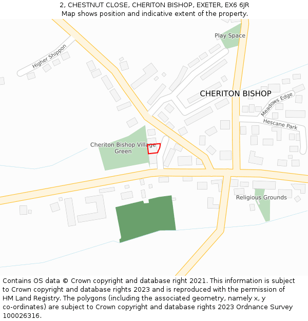 2, CHESTNUT CLOSE, CHERITON BISHOP, EXETER, EX6 6JR: Location map and indicative extent of plot