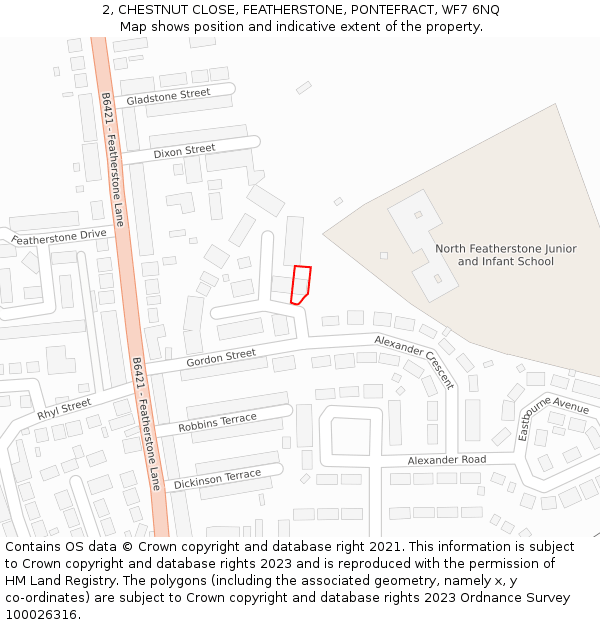 2, CHESTNUT CLOSE, FEATHERSTONE, PONTEFRACT, WF7 6NQ: Location map and indicative extent of plot