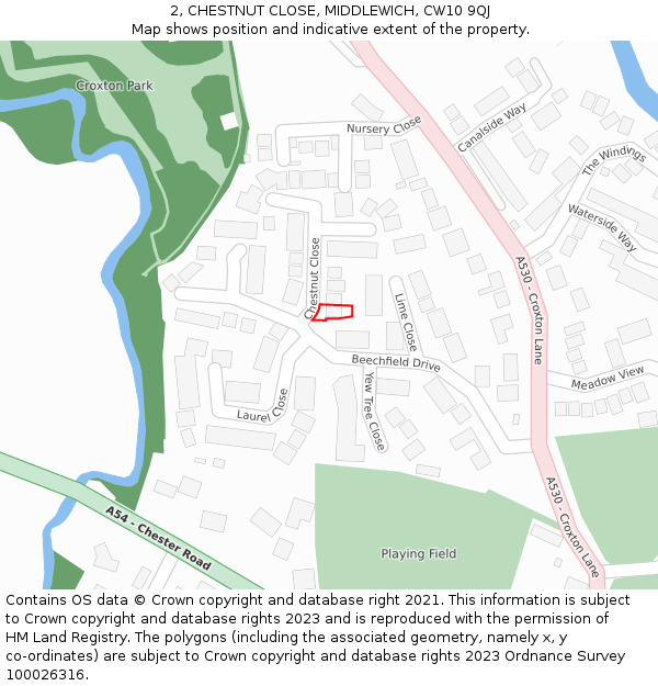 2, CHESTNUT CLOSE, MIDDLEWICH, CW10 9QJ: Location map and indicative extent of plot