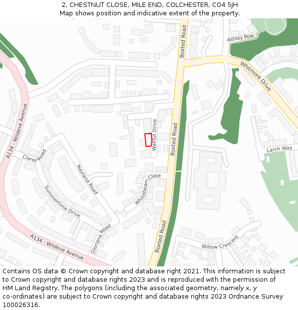 2, CHESTNUT CLOSE, MILE END, COLCHESTER, CO4 5JH: Location map and indicative extent of plot