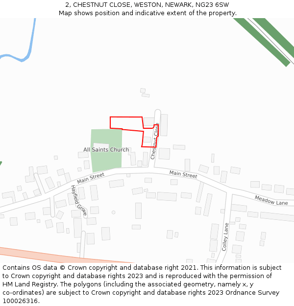 2, CHESTNUT CLOSE, WESTON, NEWARK, NG23 6SW: Location map and indicative extent of plot