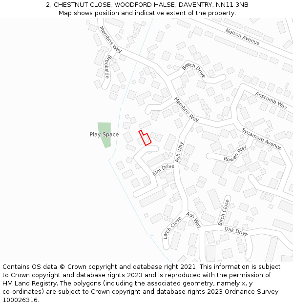 2, CHESTNUT CLOSE, WOODFORD HALSE, DAVENTRY, NN11 3NB: Location map and indicative extent of plot