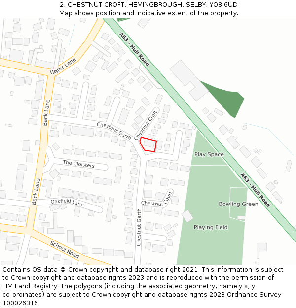 2, CHESTNUT CROFT, HEMINGBROUGH, SELBY, YO8 6UD: Location map and indicative extent of plot