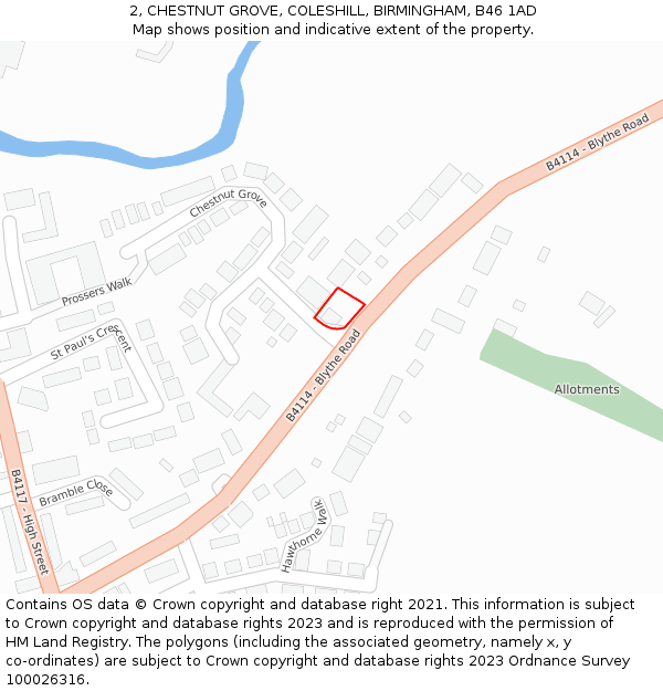 2, CHESTNUT GROVE, COLESHILL, BIRMINGHAM, B46 1AD: Location map and indicative extent of plot