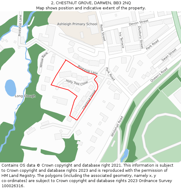 2, CHESTNUT GROVE, DARWEN, BB3 2NQ: Location map and indicative extent of plot