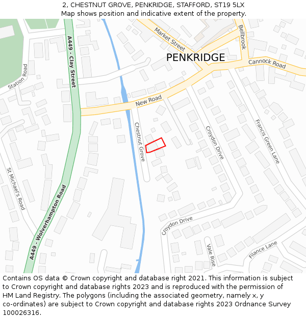 2, CHESTNUT GROVE, PENKRIDGE, STAFFORD, ST19 5LX: Location map and indicative extent of plot