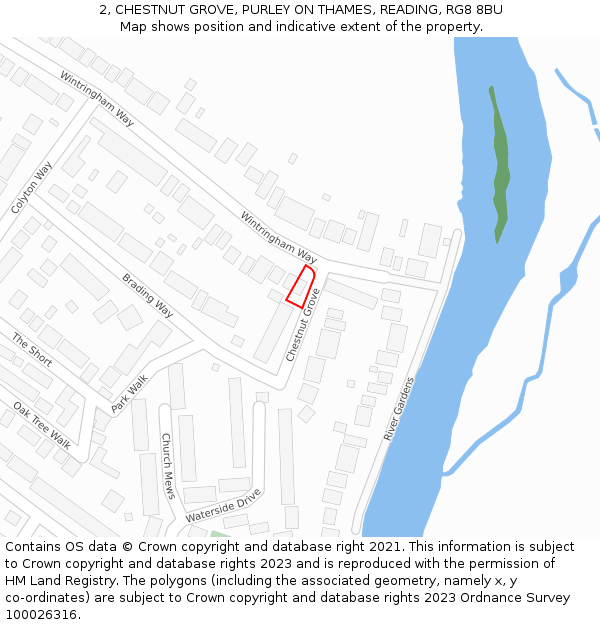 2, CHESTNUT GROVE, PURLEY ON THAMES, READING, RG8 8BU: Location map and indicative extent of plot