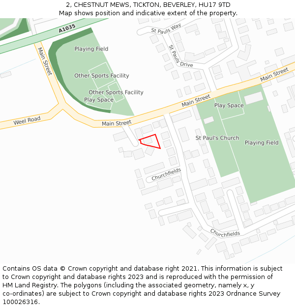 2, CHESTNUT MEWS, TICKTON, BEVERLEY, HU17 9TD: Location map and indicative extent of plot