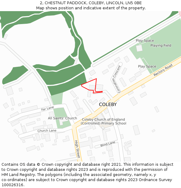 2, CHESTNUT PADDOCK, COLEBY, LINCOLN, LN5 0BE: Location map and indicative extent of plot