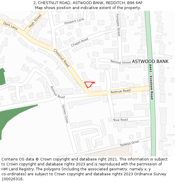 2, CHESTNUT ROAD, ASTWOOD BANK, REDDITCH, B96 6AF: Location map and indicative extent of plot