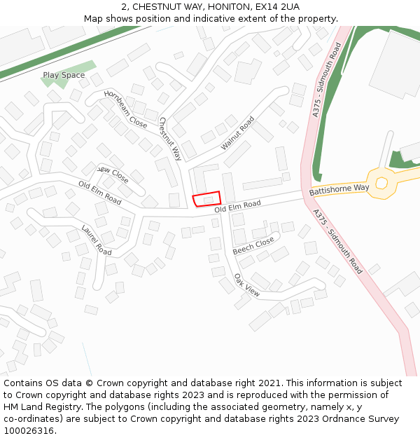 2, CHESTNUT WAY, HONITON, EX14 2UA: Location map and indicative extent of plot