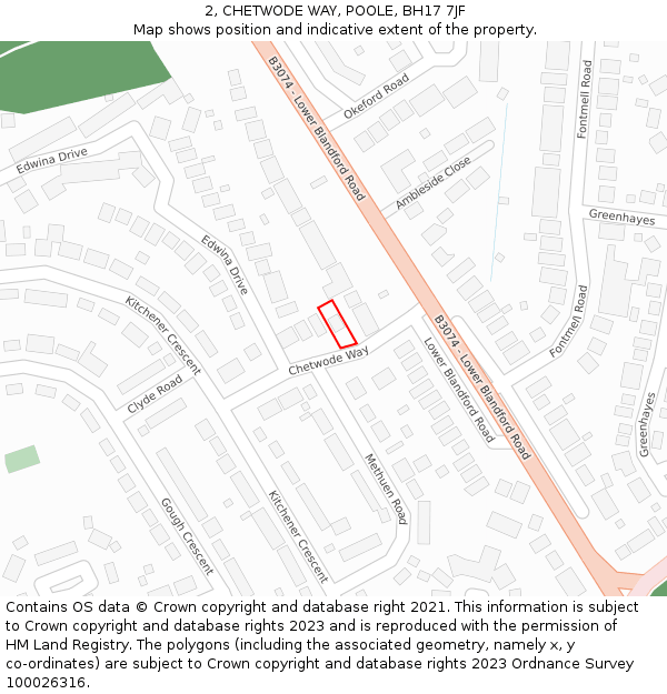 2, CHETWODE WAY, POOLE, BH17 7JF: Location map and indicative extent of plot
