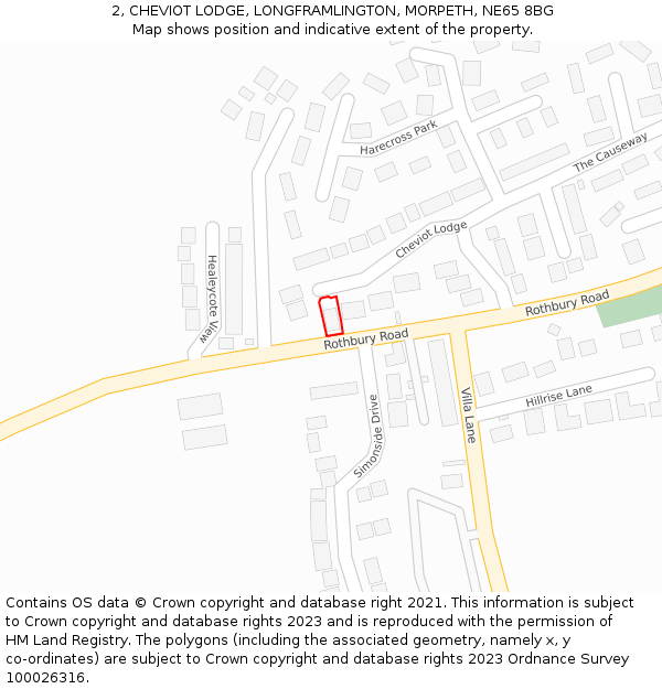 2, CHEVIOT LODGE, LONGFRAMLINGTON, MORPETH, NE65 8BG: Location map and indicative extent of plot