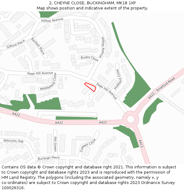 2, CHEYNE CLOSE, BUCKINGHAM, MK18 1XP: Location map and indicative extent of plot