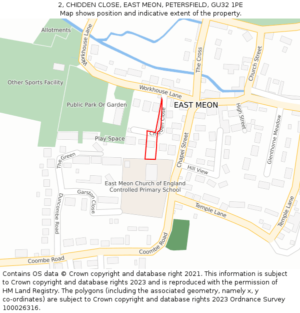 2, CHIDDEN CLOSE, EAST MEON, PETERSFIELD, GU32 1PE: Location map and indicative extent of plot