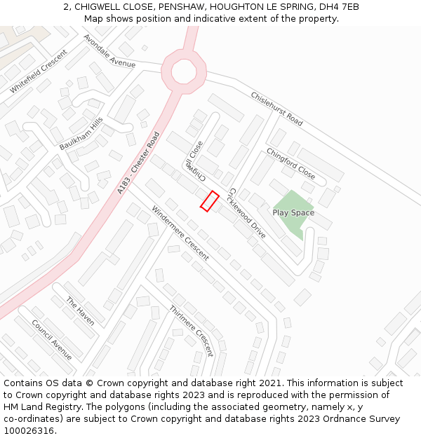 2, CHIGWELL CLOSE, PENSHAW, HOUGHTON LE SPRING, DH4 7EB: Location map and indicative extent of plot