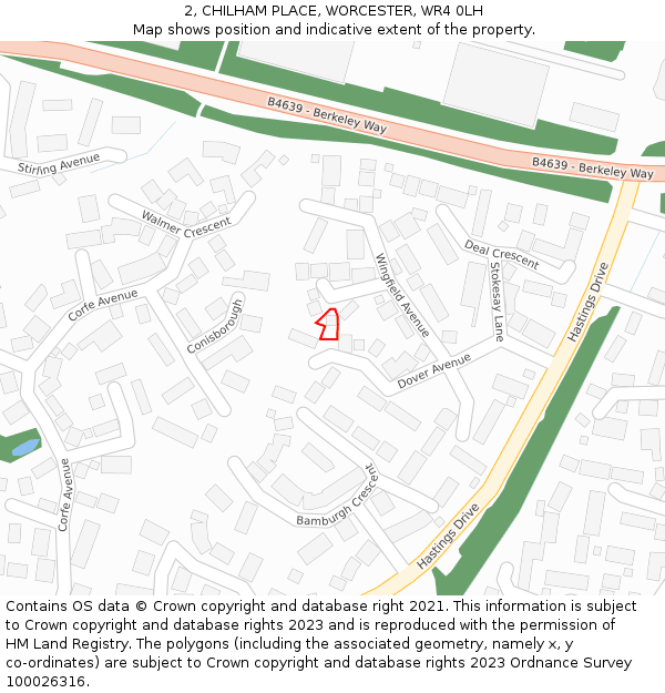 2, CHILHAM PLACE, WORCESTER, WR4 0LH: Location map and indicative extent of plot